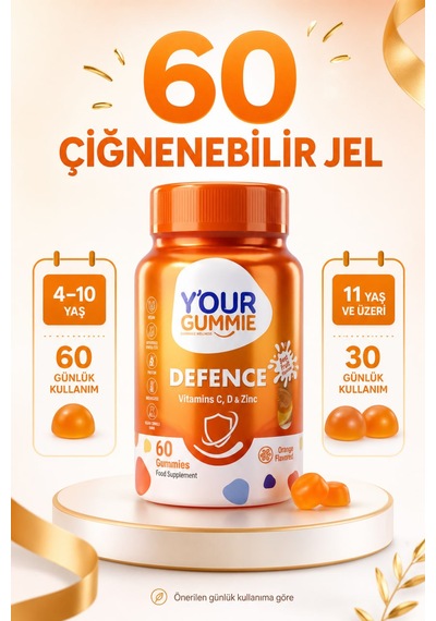 Y'our Gummie Defence C Vitamini Çinko ve D3 Gummies Portakal Aromalı 60 Gummies