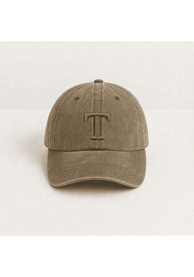 Tesbihane Unisex Vintage Beyzbol Şapkası - İsme Özel Harf Nakışlı - Eskitme Kumaş - Metal Tokalı Kahverengi