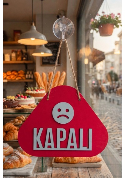 Ahşap Lazer Kesim Emoji Figürlü Açık-kapalı Tabelası - Kırmızı