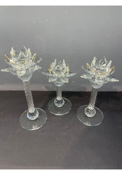 Peramari Dekoratif Kristal Cam Lotus Üçlü Mumluk Gold Gold 28 X 13 Diğer