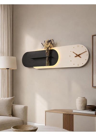 Kardelen Ahşap Pilli Ledli İskandinav Tarzı Salon Duvar Rafı Modern Çiçeklik 112 X 28 Cm Paris Grisi - Antrasit