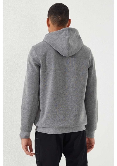 Tommy Life Gri Melanj Yazı Nakışlı Standart Kalıp Kapüşonlu Erkek Sweatshirt - 87887 GRİ MELANJ