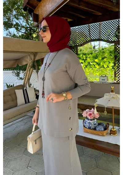 Rabia Şamlı Sezen Triko Takım Gri Çok Renkli