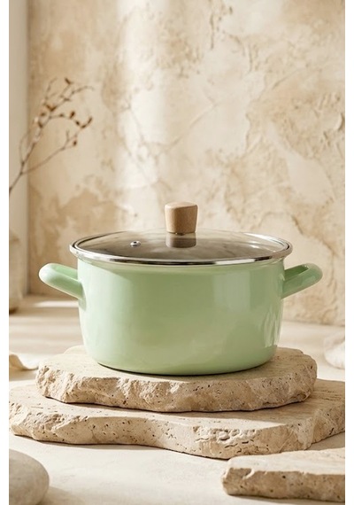 Master Pro Cook Ahşap Kulplu,paslanmaz Saplı Su Yeşili Süzgeçli Emaye Kızartma Tenceresi 22 Cm Su Yeşili