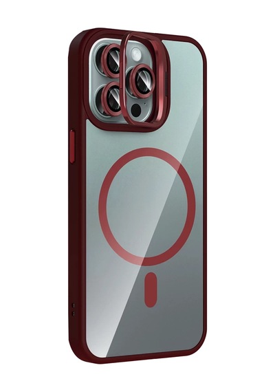 Joko Apple İphone 15 Pro Max Uyumlu Remim Lensli Magsafe Standlı Kapak - Bordo