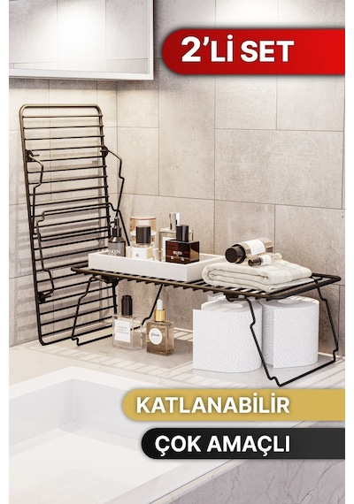 Bino Dolap İçi Düzenleyici 2 Adet Mutfak Rafı Tabak Bardak Rafı Mat Siyah Paslanmaz Metal Organizer Siyah