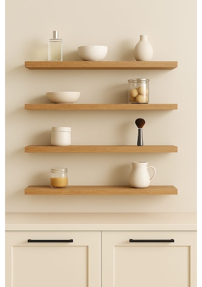 Safir Meşe Mdf Uçan Duvar Rafı Gizli Bağlantı Kitaplık 50 CM 4'lü