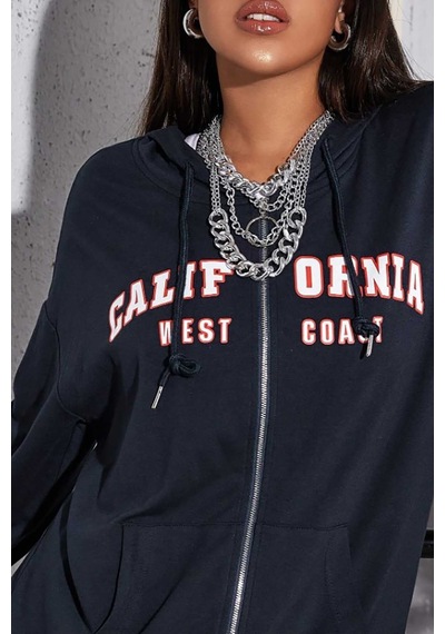 Mad Girls Lacivert Kapüşonlu Sweatshirt Mg804