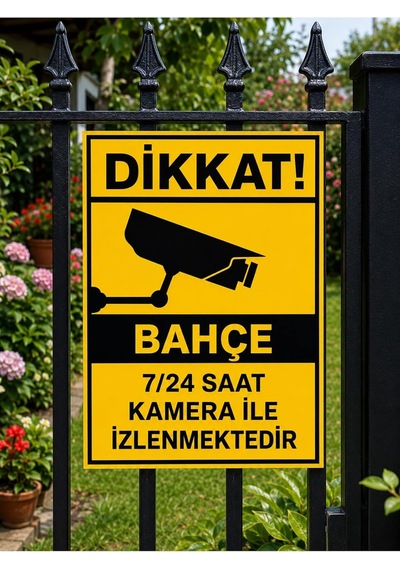 Pvc Bahçe Kapı Uyarı Levhası, 25x35 Cm, Sarı-siyah, 7/24 Kamera İle İzlenmektedir İkaz Tabelası Belirtilmemiş