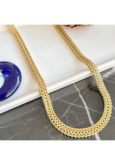 Çift Sıra Örgü Model Altın Kaplama Unisex Çelik - Sevgiliye - Eşe - Babaya - Arkadaşa Çelik Kolye