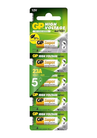 Batteries Gp23a Süper Alkalin 23a/mn21/v23ga Boy Pil, 12 Volt, 5'li Kart, Bakır/beyaz/yeşil