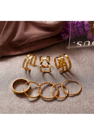 X-lady Accessories Kadın Gold 10'lu Kombin Yüzük Seti - 2897