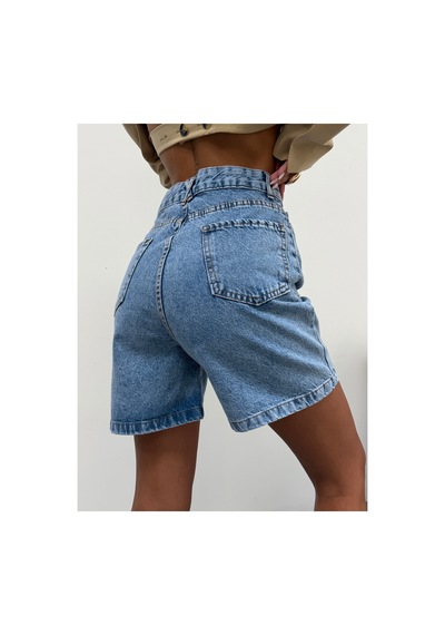 Kene Jeans Taş Yıkama Arka Çapraz Köprü Detaylı Kısa Kot Şort Taş Yıkama