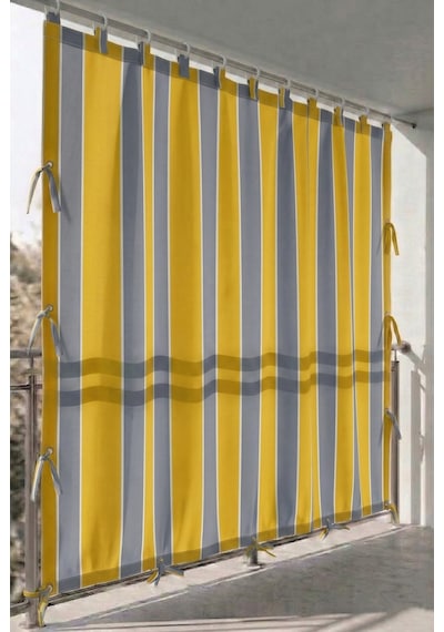 Ceylan Home Üstten Halkalı, 3 Tarafı Kuş Gözlü Bahçe Brandası Balkon & Teras Perdesi Sarı - Gri