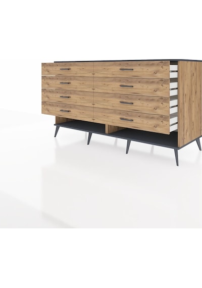 Kronos Konsol 8 Çekmeceli 176x59x99 Çam-antrasit/çam Çam-antrasit/çam