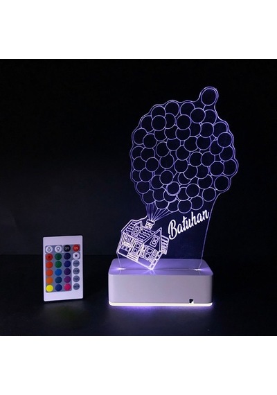 Kişiye Özel Uçan Ev Ve Balonlar Masaüstü 3D Led Lamba