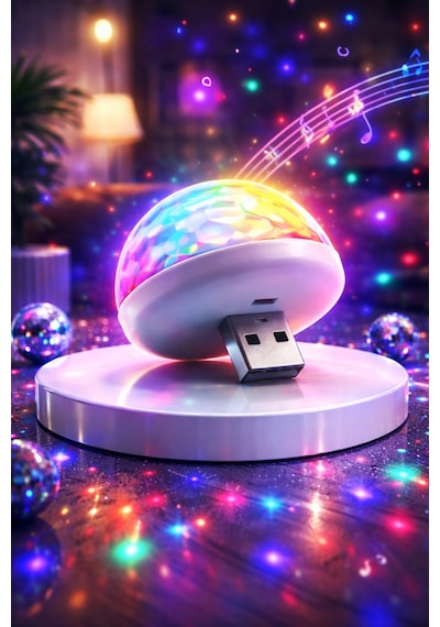 Usb Mini Disko Topu Rgb 7 Renk Ses Duyarlı Araç İçi Led Parti Işığı Yeşil