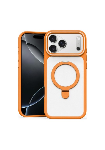 Apple İphone 17 Pro Max Uyumlu Kılıf Magring Standlı Silikon Kılıf Turuncu