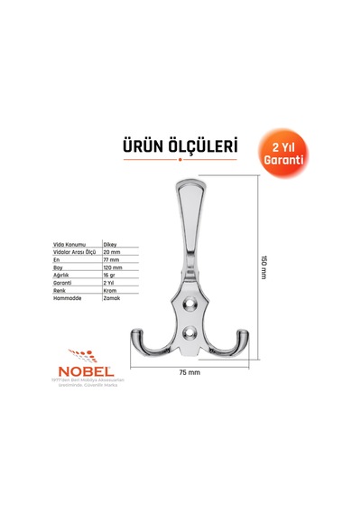 Ri Ko Portmanto Askısı, Metal Vestiyer Askısı, 16 Gr, Dolap Ve Duvar Askılığı, Krom Vidalı