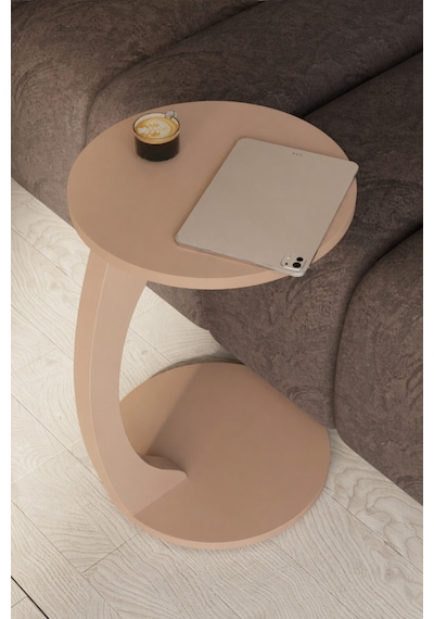 Tekerlekli C Tasarım Cappuccino Yan Sehpa Modern Hareketli Orta Sehpa Salon Ve Oturma Odası Masası Cappuccino
