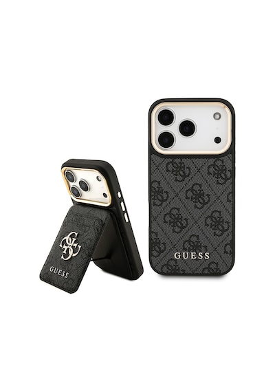Apple Uyumlu iPhone 17 Pro Kılıf Guess Lisanslı M-safeli 4g Metal Büyük Logolu Kartlıklı Kapak Siyah Siyah
