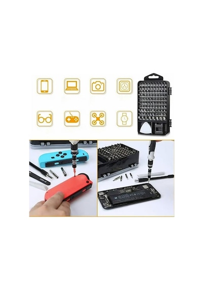 Zhltools 117 Parça Profosyonel Cep Telefonu Tablet Laptop Tornavida Tamir Seti Siyah
