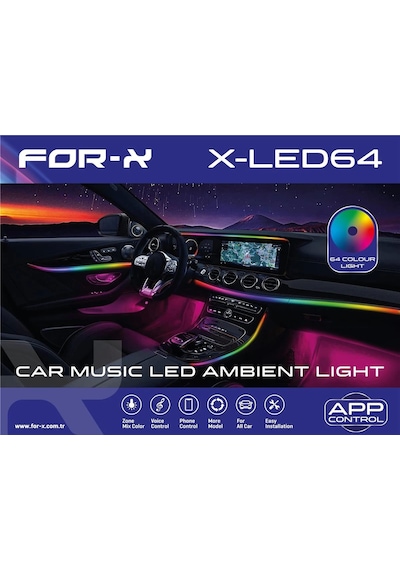 For-x Araç İçi Ambiyans Led Aydınlatma - For-x X-led64 64 Renkli Müziğe Duyarlı Rbg Led Ambians Aydı
