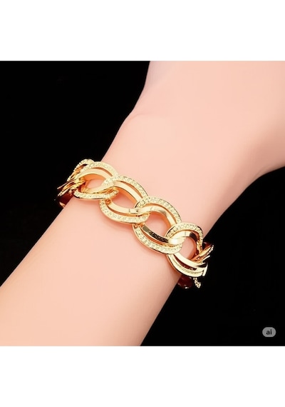 Sevgililer Ve Özel Günlere Özel Zincir Model Gold Kadın Bileklik Çok Renkli