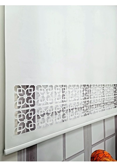 Stor Perde Desenli Lazer Kesim Kalın Kumaşlı Ml105 Beyaz