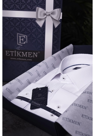 Beyaz Baklava Desen Slimfit Erkek Gömlek Çok Renkli