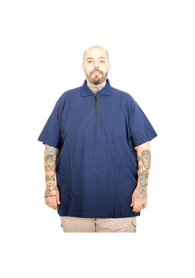 Mode Xl Büyük Beden Erkek Fermuarlı Polo Yaka T-shirt 25319 Indıgo İndigo