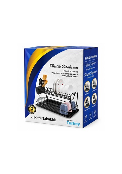 Siyah - Metal Lux Çift Katlı Tabaklık - Bulaşıklık 5468 Çok Renkli