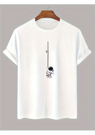 Unisex Mini Astranot Tasarım Basklı Tshirt Beyaz