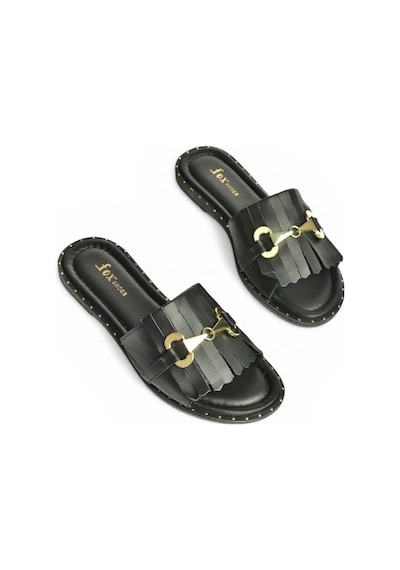 Fox Shoes Y291873003 Siyah Hakiki Deri Kadın Terlik