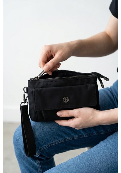 Baginn Paraşüt Kumaş Mini Çapraz Askılı Kadın Çanta Yağmur Geçirmez El Askılı Çanta 20 12 Cm Telefonluk Siyah