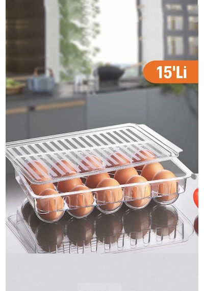 15'li Yumurta Saklama Kabı Organizeri - Dolap Içi Yumurtalık Şeffaf