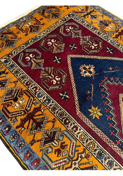 El Dokuması Yahyalı Halısı 107x200 Kök Boyası Safran Sarısı Kırmızı %100 Yün Halı