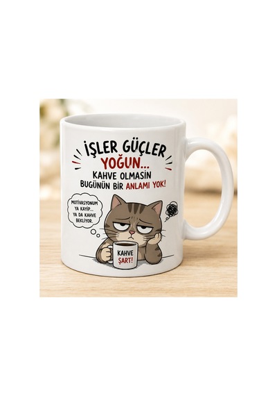 Kedi Tasarımlı Kupa Bardak Beyaz Beyaz