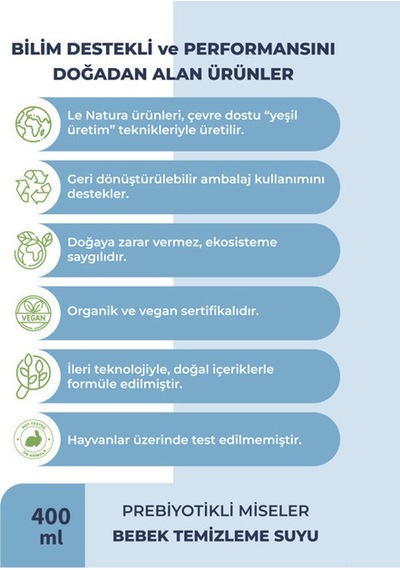 Le Natura Organik Vegan Prebiyotikli Glutensiz Bebek Temizleme Suyu