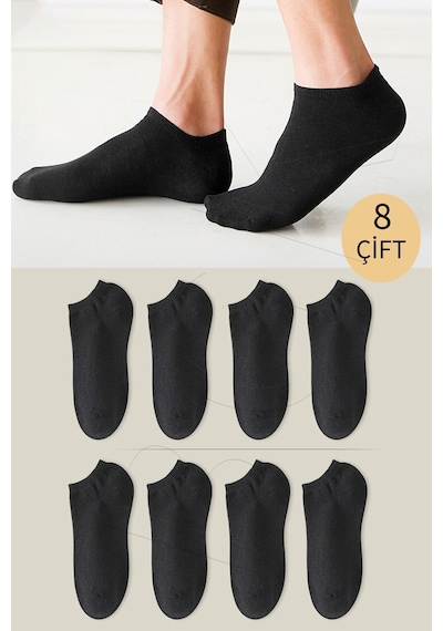 Bgk Unisex Basic Patik Çorap 8 Çift Siyah - Beyaz Siyah Beyaz