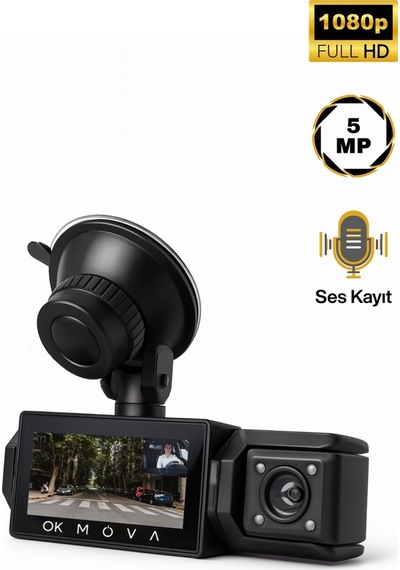 1080p Ön Arka Ve Araç İçi Kayıt Kamerası 3 Kamera Lens Hareket Algılama Park Yardım 3.16inç Ekran