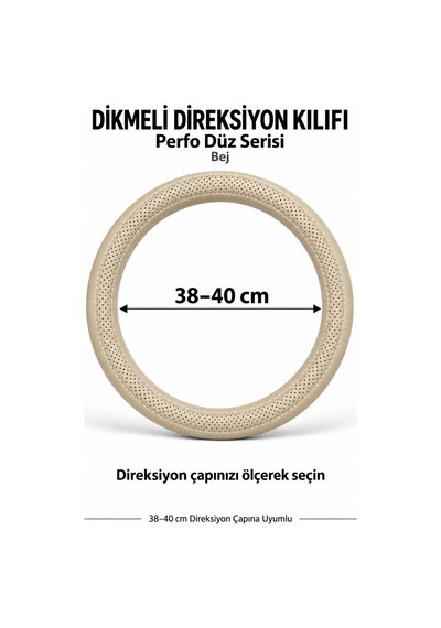 Trobus Mitsubishi L200 2015-2023 Uyumlu Dikmeli Direksiyon Kılıfı Perfo Düz Delikli Deri Bej