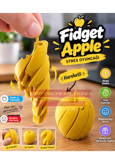 Stres Oyuncak Elma Twisty Fidget Hareketli Oyuncak Elma Sarı