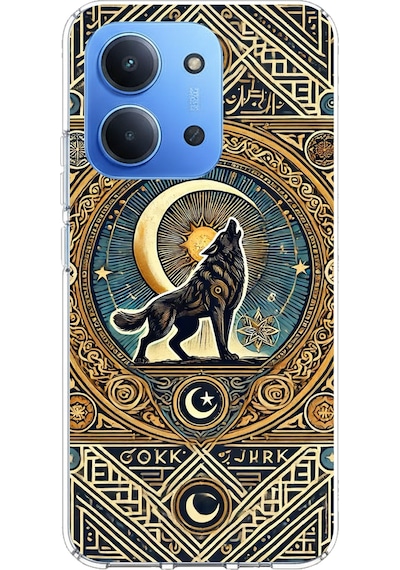Redmi 15c Uyumlu Yalnız Kurt Göktürk Baskılı Silikon Kılıf Renkli