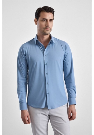 Süvari Buz Mavi Slim Klasik Yaka Düz Casual Gömlek Gm1008400364-m01