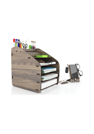 Mingitav Design Otto Large Modest - 6 Renk A4 Evrak Rafı Masaüstü Organizer Düzenleyici Ceviz Genel