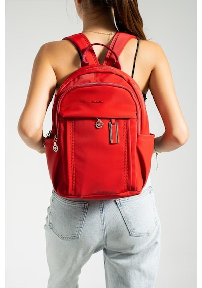 Baginn Saten Kumaş Kadın Sırt Çantası 38 28 Cm Yağmur İtici Kumaş Mega Bag Günlük Kullanıma Uygun Kırmızı
