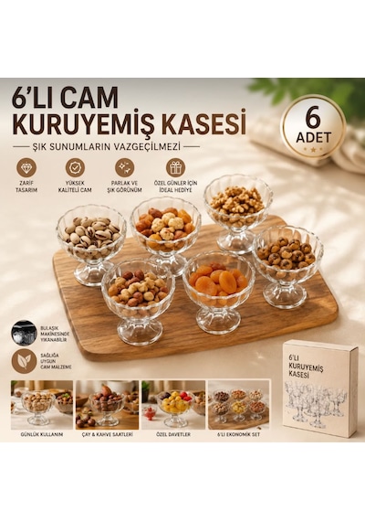 Cam Ayaklı Sunumluk Kase 6 Lı Şeffaf