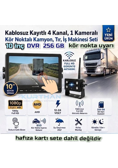10 İnç Dokunmatik 1 Adet Kablosuz Kamera Ahd 1080p Dvr Monitör Bsd Kör Nokta Sistemli 12 24 V