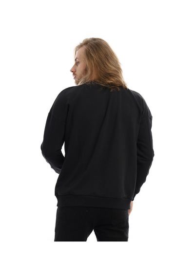 Polostate Erkek Bisiklet Yaka Karyoka Dikişli Sweatshirt Siyah